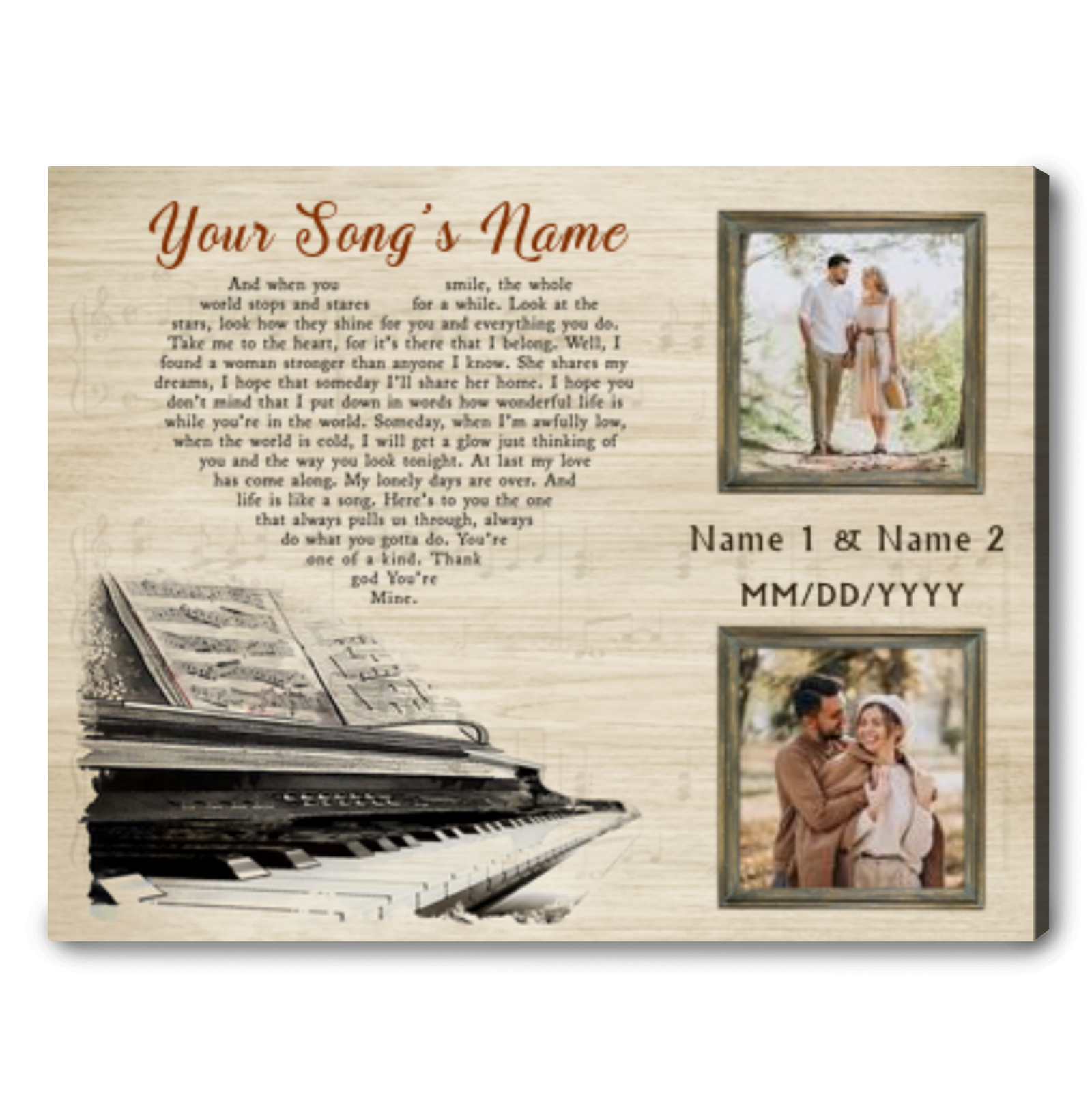 Custom Song Lyrics on Canvas Wall Art His and Hers Wedding Anniversary Gift Personalized Music First Dance Song