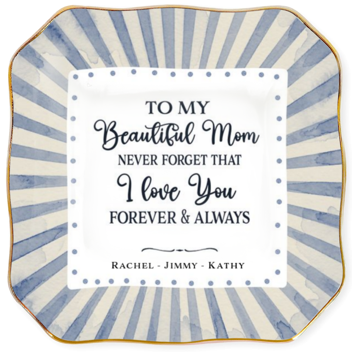 To My Beautiful Mom Personalized Name Square Shape Jewelry Dish Gift For Mom