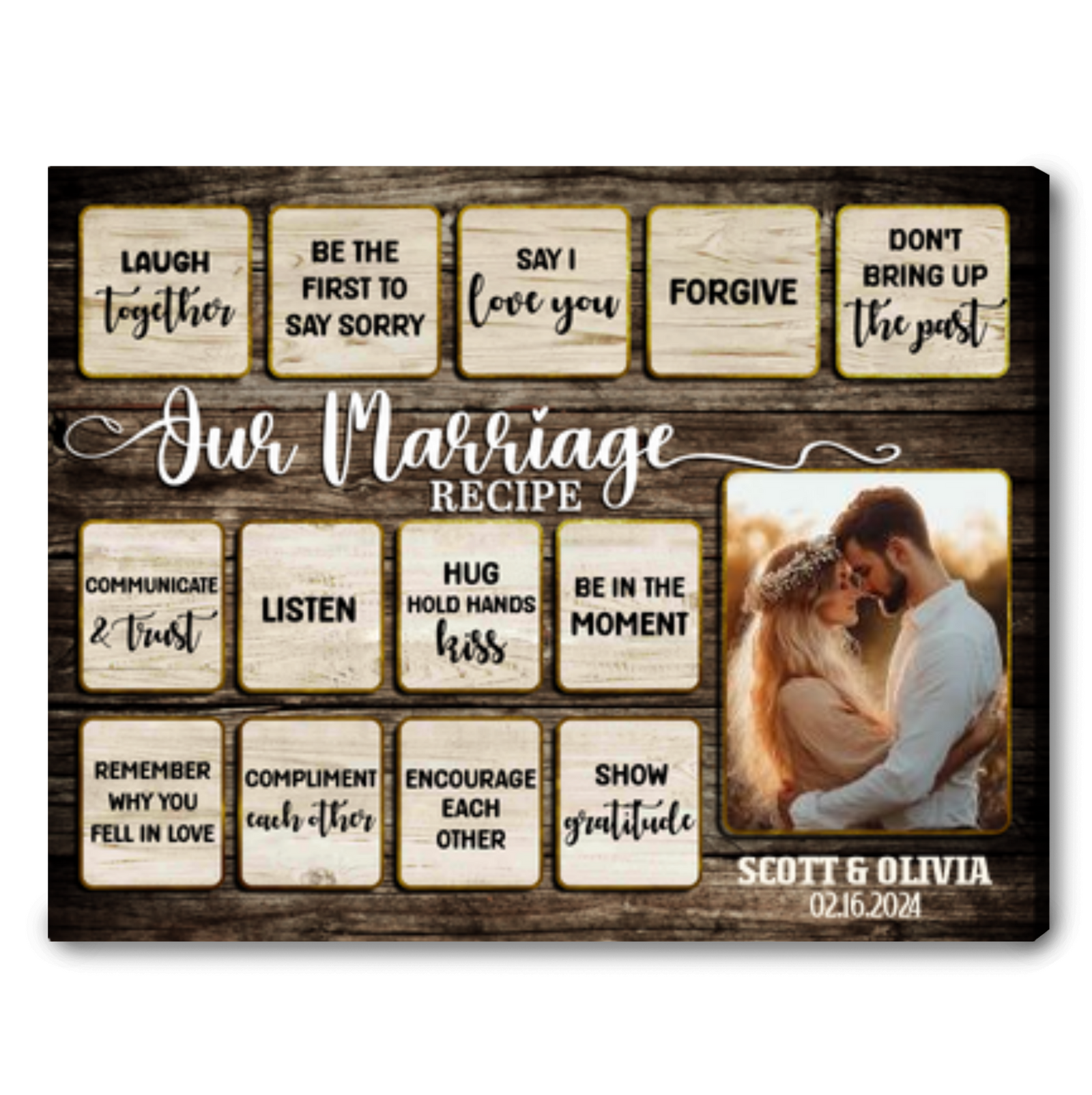 Our Marriage Recipe - Unique Wedding Gift Rustic Custom Photo Canvas Wall Art 