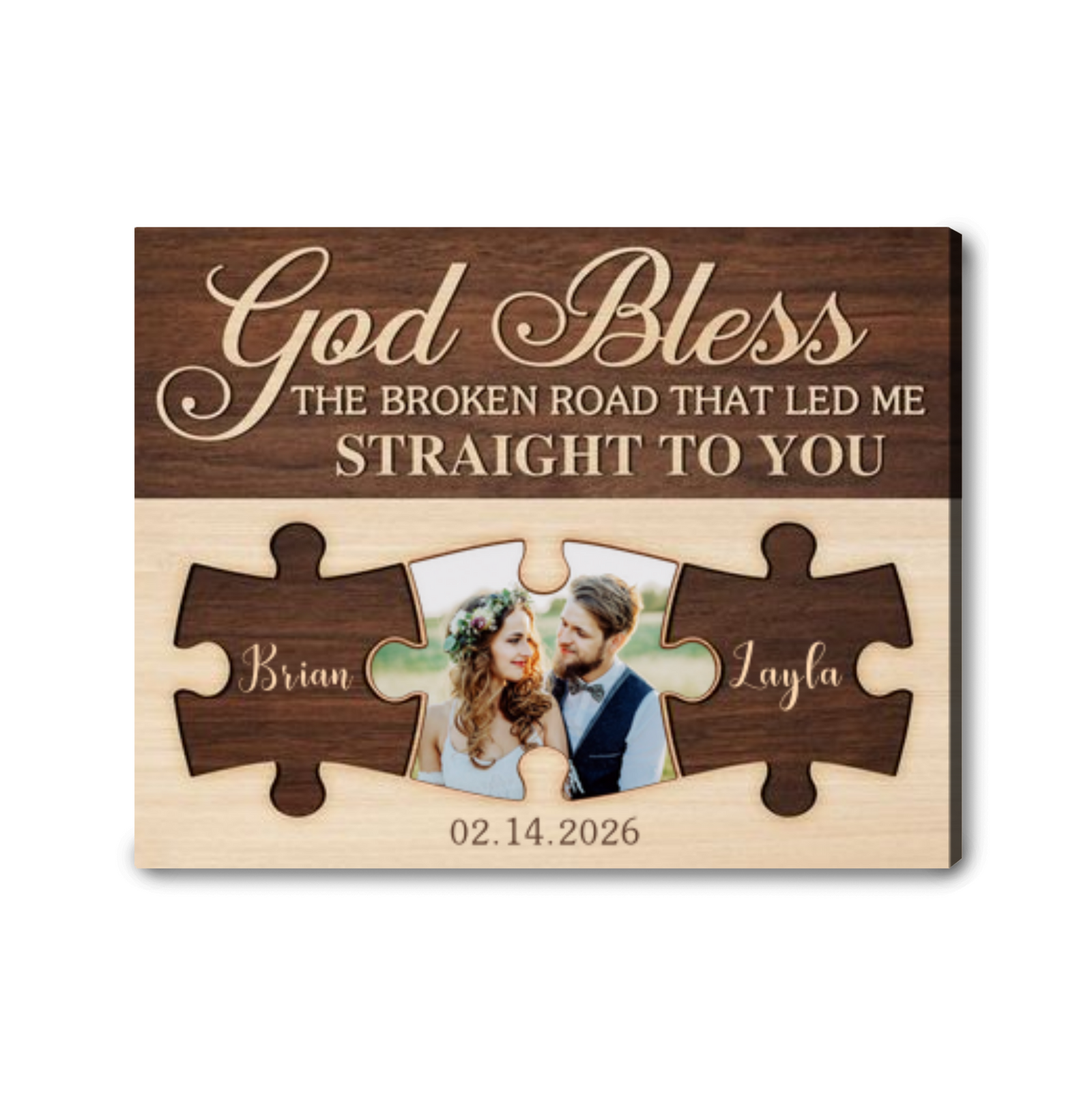 God Bless the Broken Road Personalized Puzzle Couple Canvas Print Valentine’s Day Gift