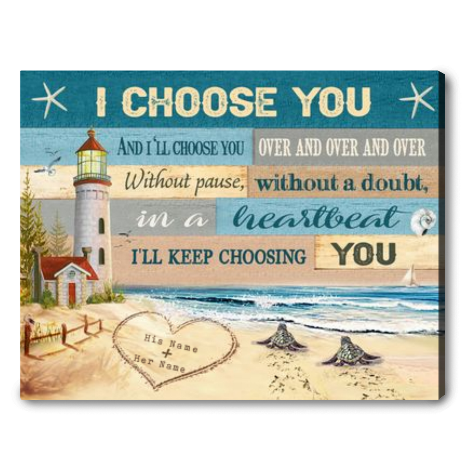 Sea Turtles Gift For Lovers Personalized Couple Names Canvas Wall Art