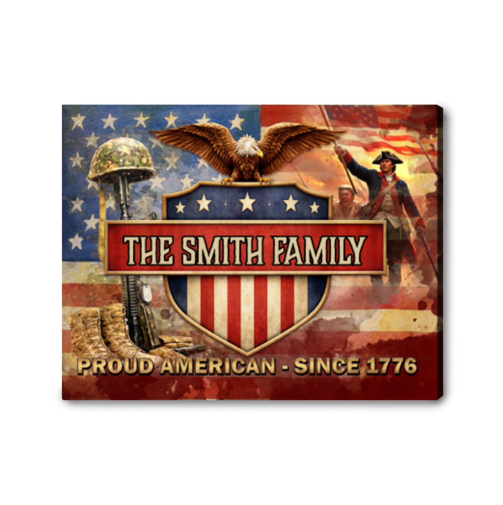 Personalized Proud American Family Canvas Wall Art