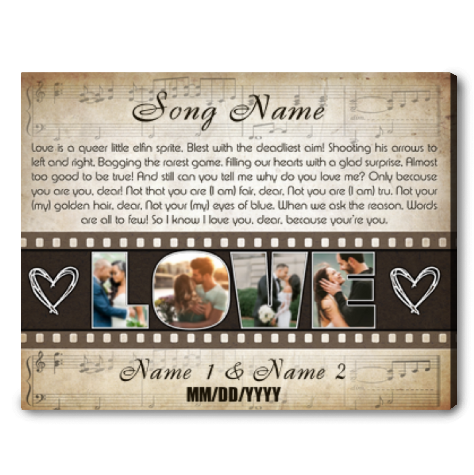 Customized Song Lyrics Gift For Wedding Anniversary Photo Canvas Print  Gift 